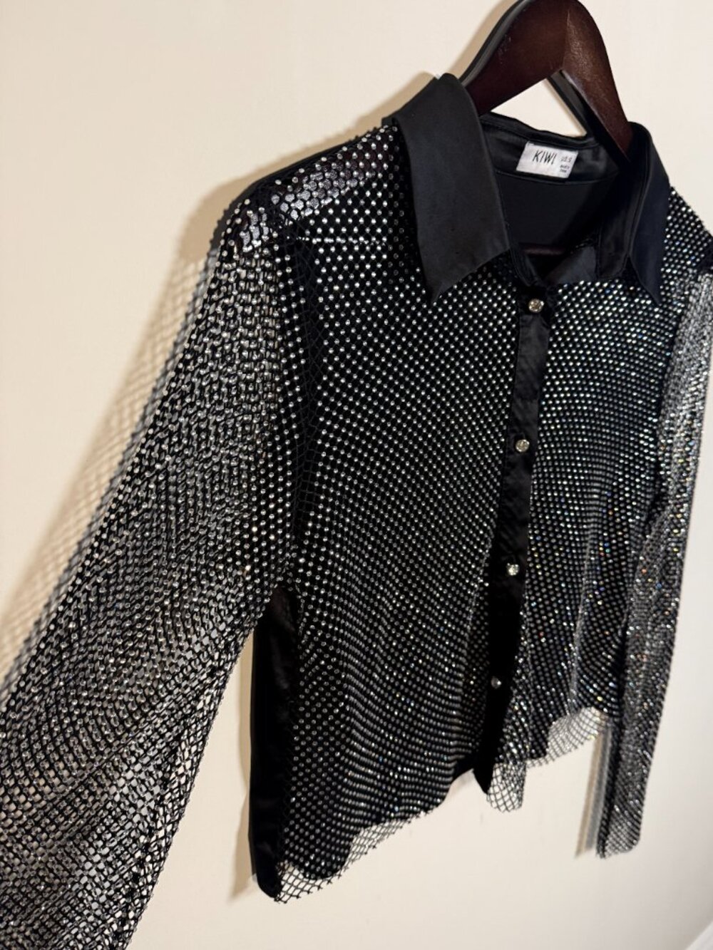 Rhinestone Mesh Button Up Top - Picture 3 of 5